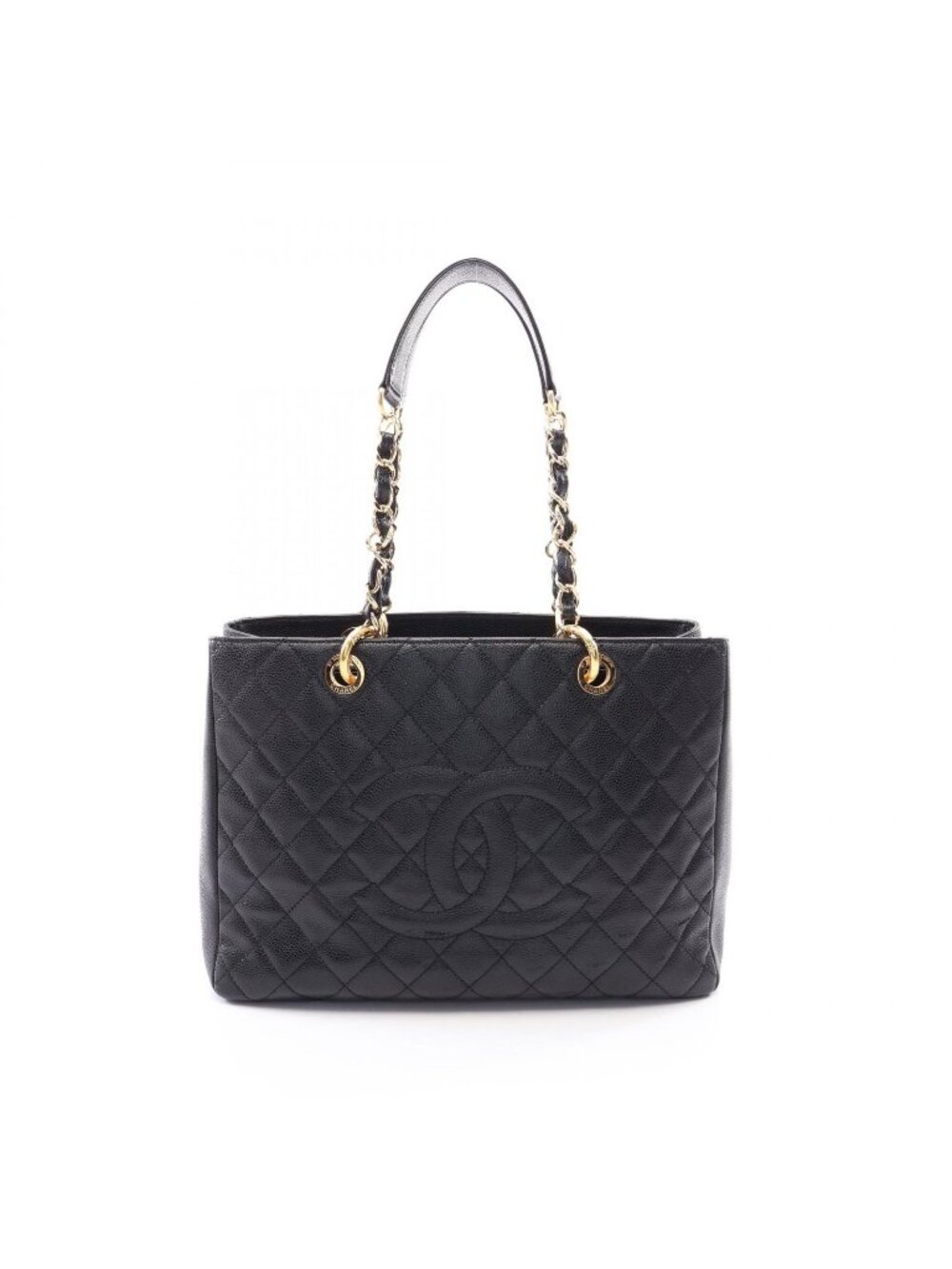 Chanel Tote Quilted Grand Shopping GST Black Caviar Leather Chain